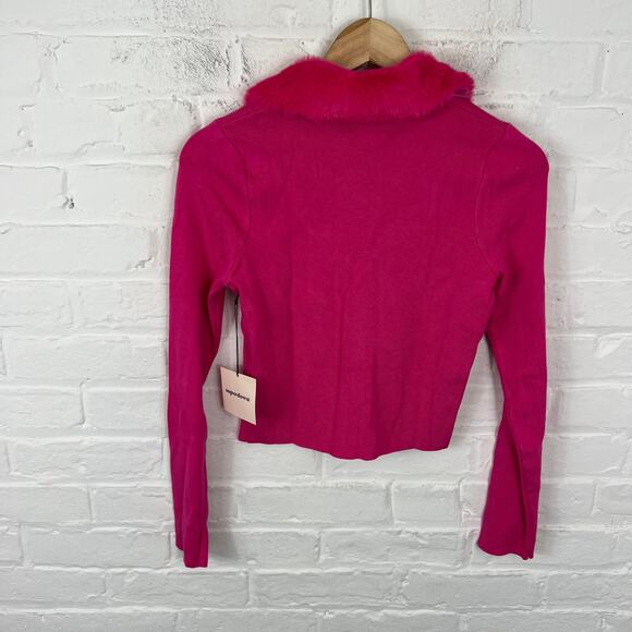 Revolve Women's Superdown Milana Faux Fur Cardigan Sweater Hot Pink Size XS NWT - Picture 5 of 8